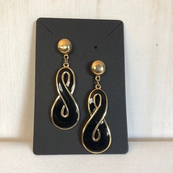 Morgan Taylor Infinity Pierced Dangle Earrings Black & Gold - Picture 2 of 6